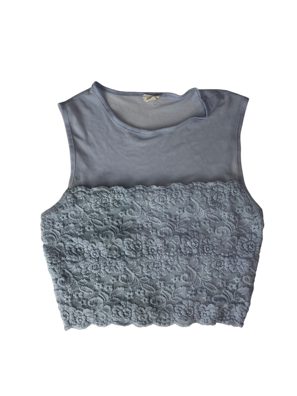 Garage Mesh Lace Sleeveless Lace Panel Crop Top light blue size medium